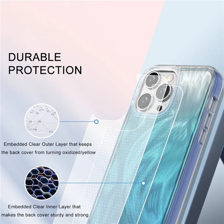 For iPhone 14 Pro Case Gradient Feather Pattern Full Body Protection Phone Shell