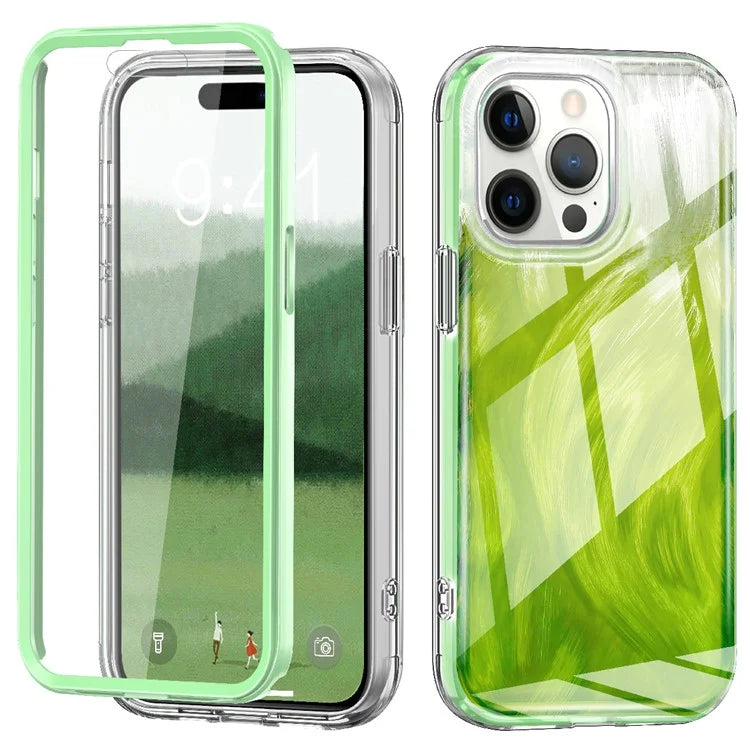 For iPhone 14 Pro Case Gradient Feather Pattern Full Body Protection Phone Shell