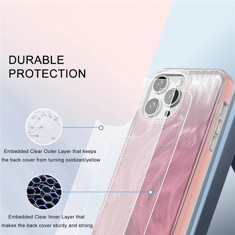 For iPhone 14 Pro Case Gradient Feather Pattern Full Body Protection Phone Shell
