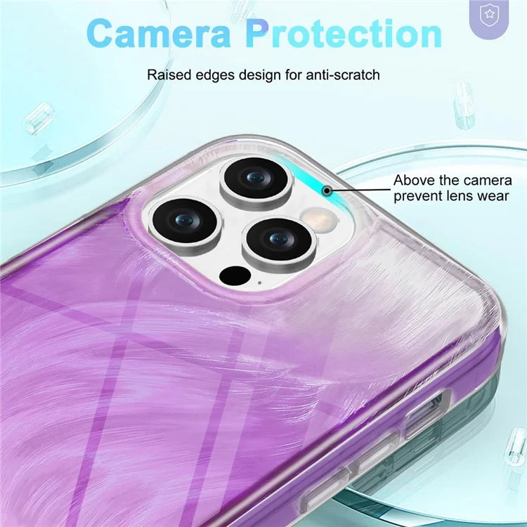 For iPhone 14 Pro Case Gradient Feather Pattern Full Body Protection Phone Shell