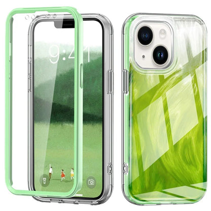 PC+TPU Case for iPhone 14 Shell Gradient Feather Pattern Phone Cover with PET Screen Film