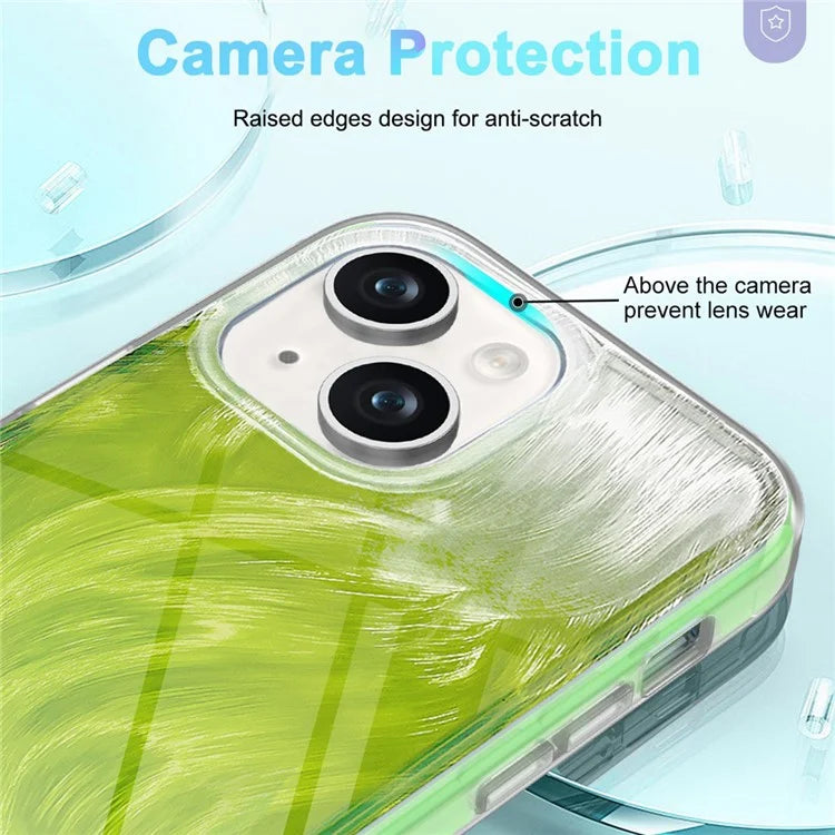 PC+TPU Case for iPhone 14 Shell Gradient Feather Pattern Phone Cover with PET Screen Film