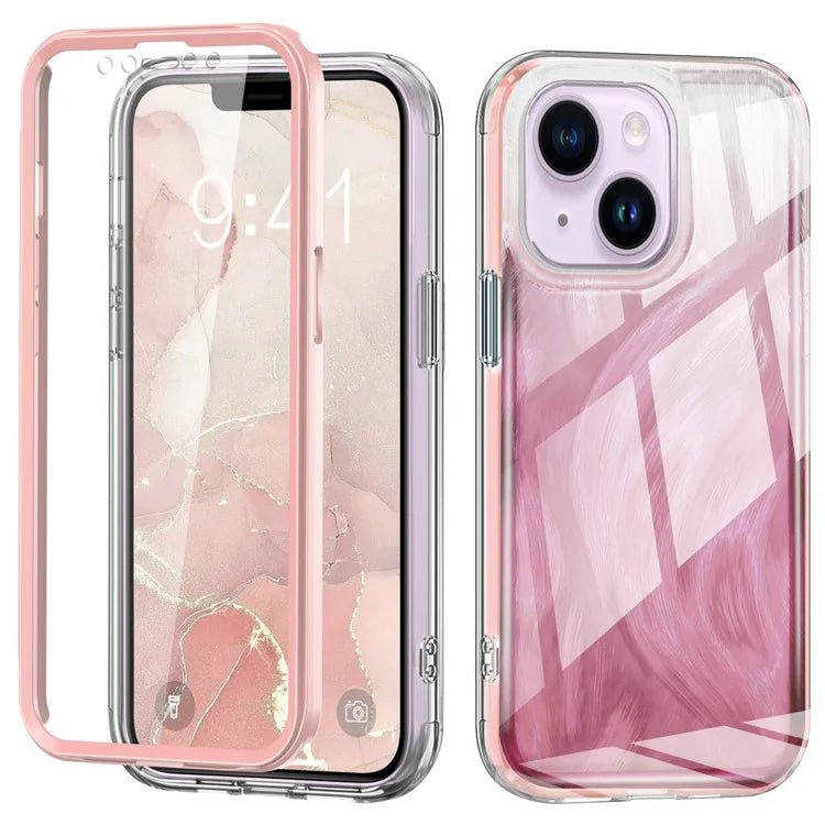PC+TPU Case for iPhone 14 Shell Gradient Feather Pattern Phone Cover with PET Screen Film