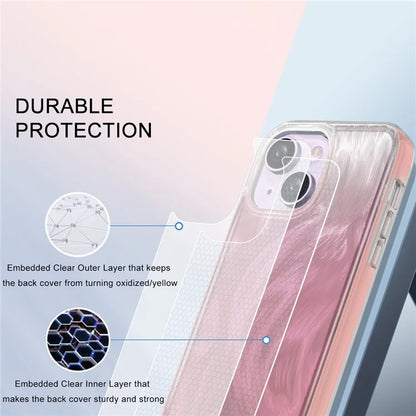 PC+TPU Case for iPhone 14 Shell Gradient Feather Pattern Phone Cover with PET Screen Film