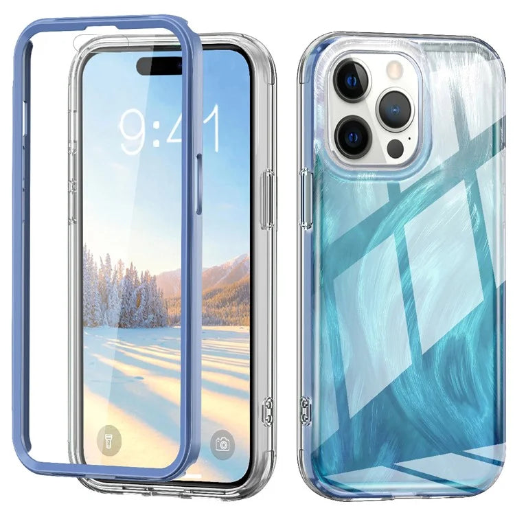 For iPhone 14 Pro Max Case PC+TPU Full Body Shockproof Gradient Feather Phone Cover