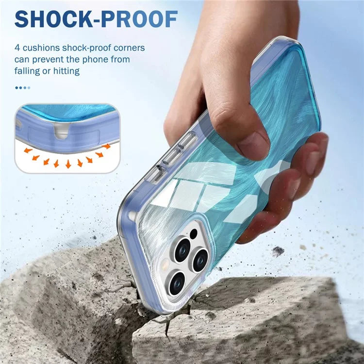 For iPhone 14 Pro Max Case PC+TPU Full Body Shockproof Gradient Feather Phone Cover