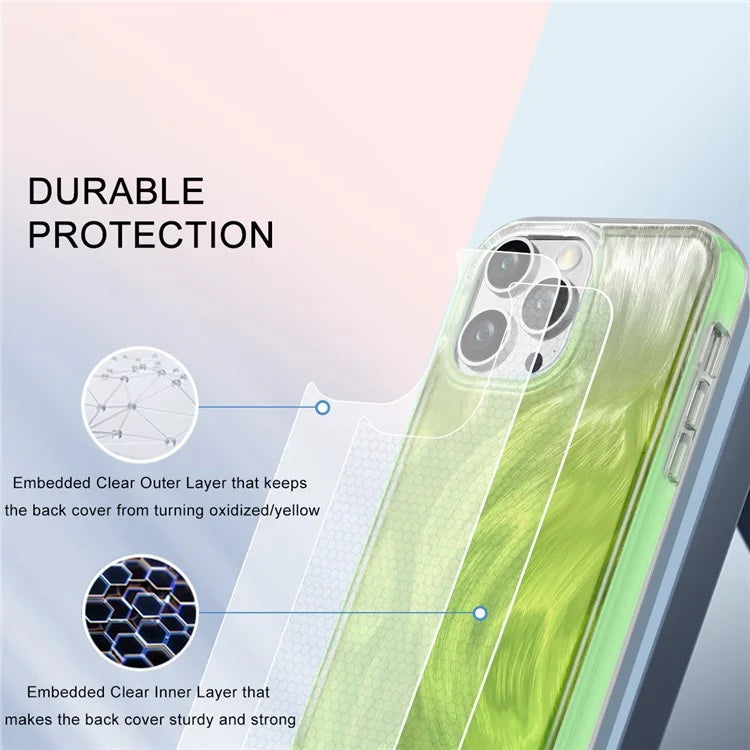 For iPhone 14 Pro Max Case PC+TPU Full Body Shockproof Gradient Feather Phone Cover
