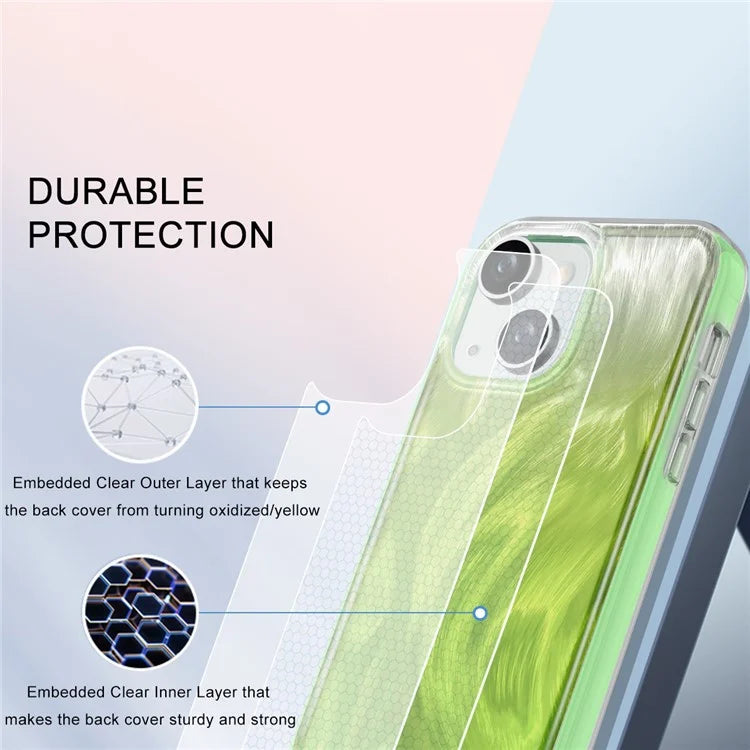 For iPhone 14 Plus Phone Case Gradient Feather Pattern PC+TPU Full Body Protection Cover