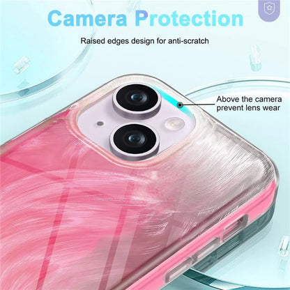 For iPhone 14 Plus Phone Case Gradient Feather Pattern PC+TPU Full Body Protection Cover