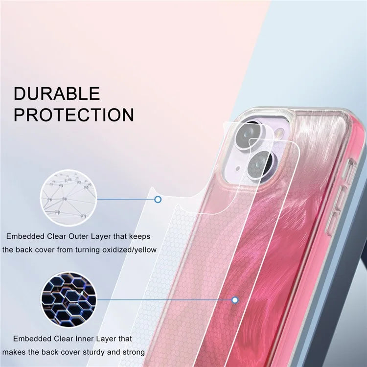 For iPhone 14 Plus Phone Case Gradient Feather Pattern PC+TPU Full Body Protection Cover