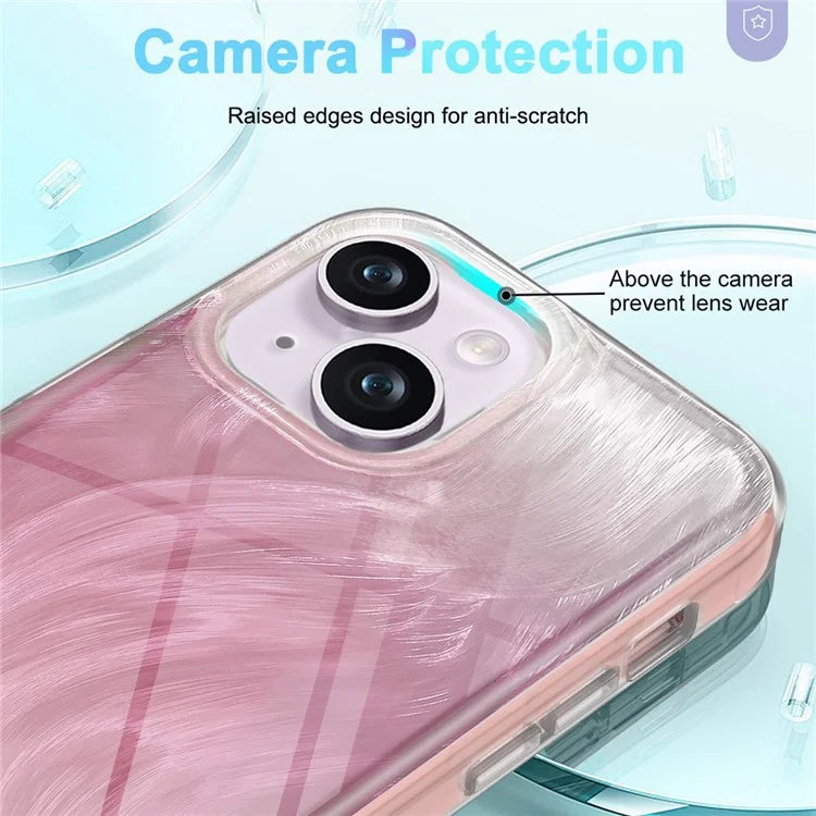 For iPhone 14 Plus Phone Case Gradient Feather Pattern PC+TPU Full Body Protection Cover