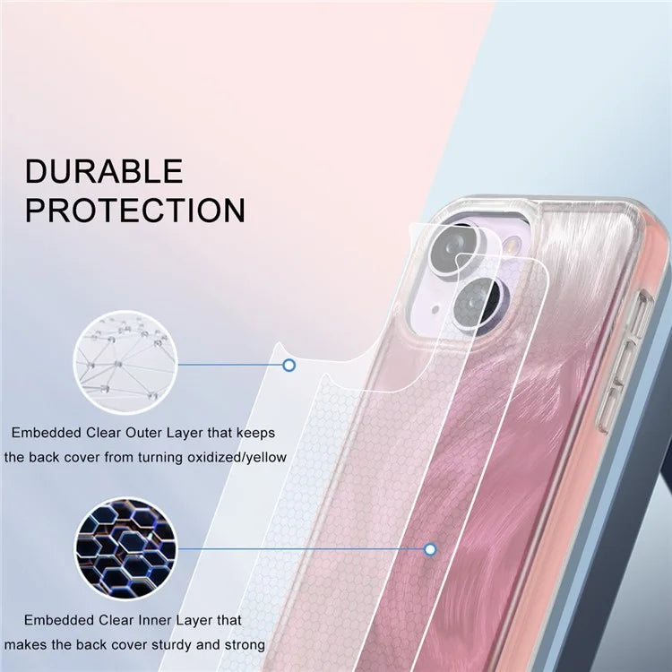 For iPhone 14 Plus Phone Case Gradient Feather Pattern PC+TPU Full Body Protection Cover
