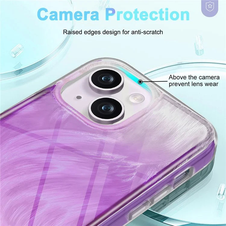 For iPhone 14 Plus Phone Case Gradient Feather Pattern PC+TPU Full Body Protection Cover