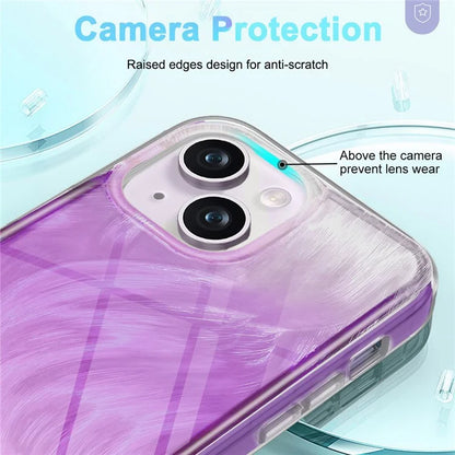 For iPhone 14 Plus Phone Case Gradient Feather Pattern PC+TPU Full Body Protection Cover