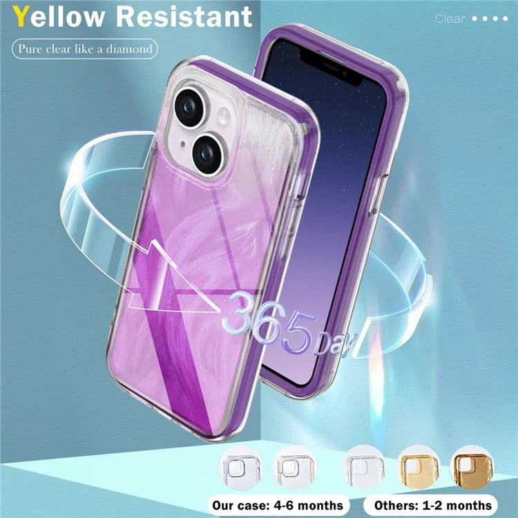 For iPhone 14 Plus Phone Case Gradient Feather Pattern PC+TPU Full Body Protection Cover
