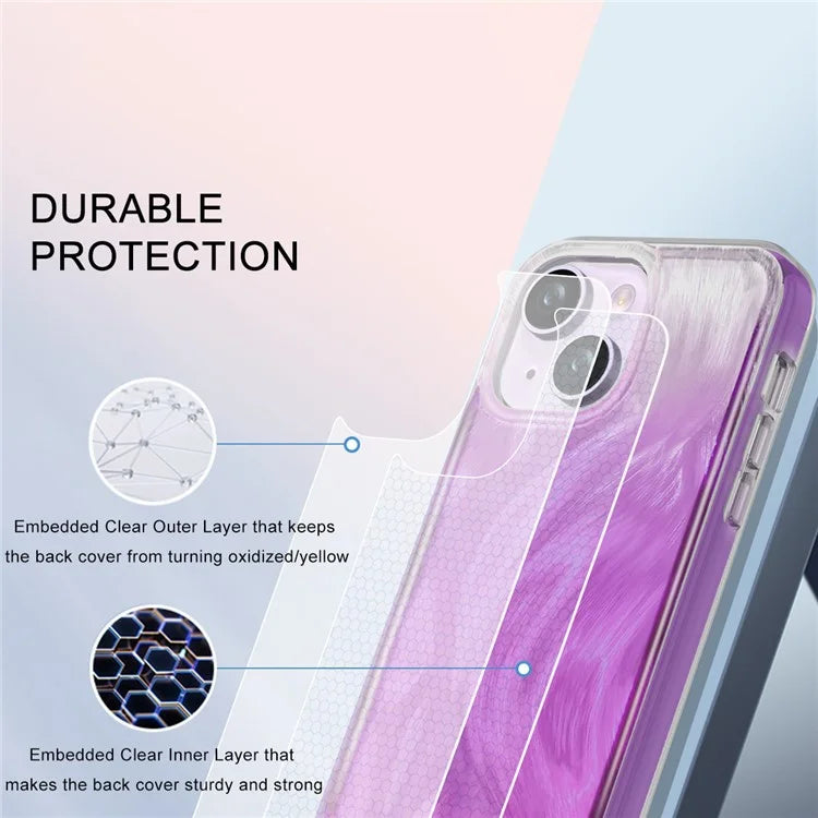 For iPhone 14 Plus Phone Case Gradient Feather Pattern PC+TPU Full Body Protection Cover
