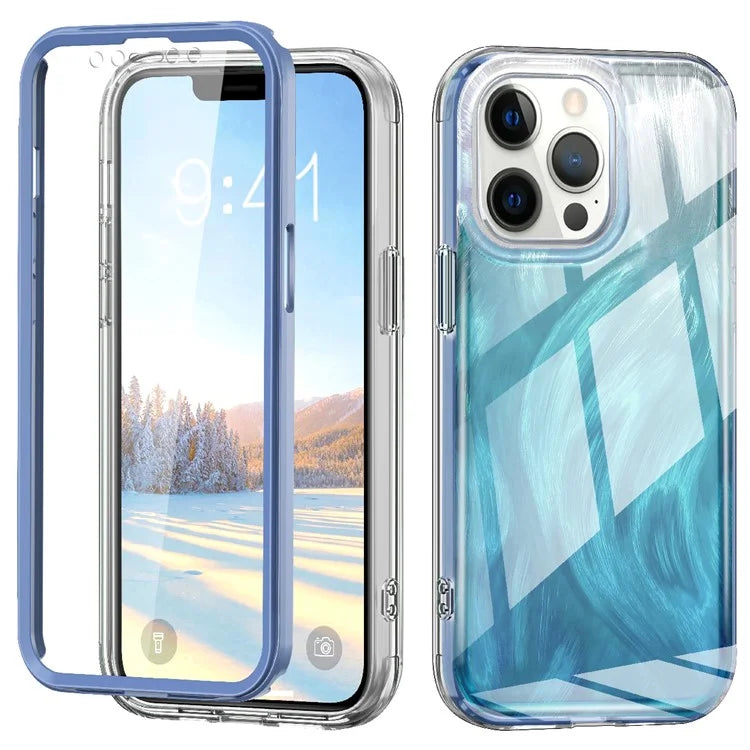 For iPhone 12 Pro Max Phone Case Feather Pattern PC+TPU Protective Gradient Cover