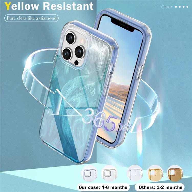 For iPhone 12 Pro Max Phone Case Feather Pattern PC+TPU Protective Gradient Cover