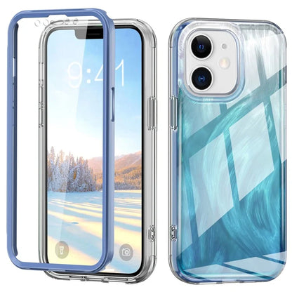 For iPhone 11 Feather Pattern Case Gradient PC+TPU Protective Phone Cover with Screen Protector