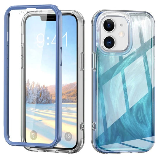 For iPhone 11 Feather Pattern Case Gradient PC+TPU Protective Phone Cover with Screen Protector