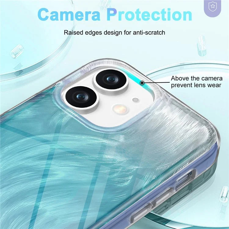 For iPhone 11 Feather Pattern Case Gradient PC+TPU Protective Phone Cover with Screen Protector