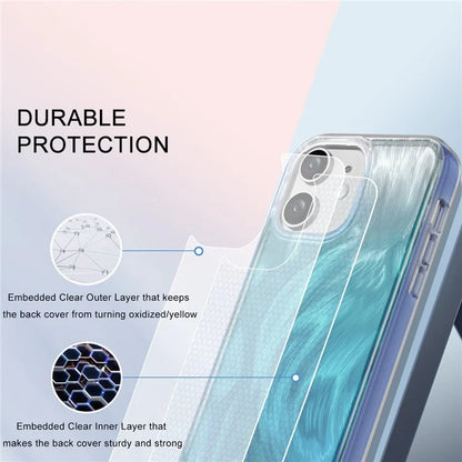 For iPhone 11 Feather Pattern Case Gradient PC+TPU Protective Phone Cover with Screen Protector