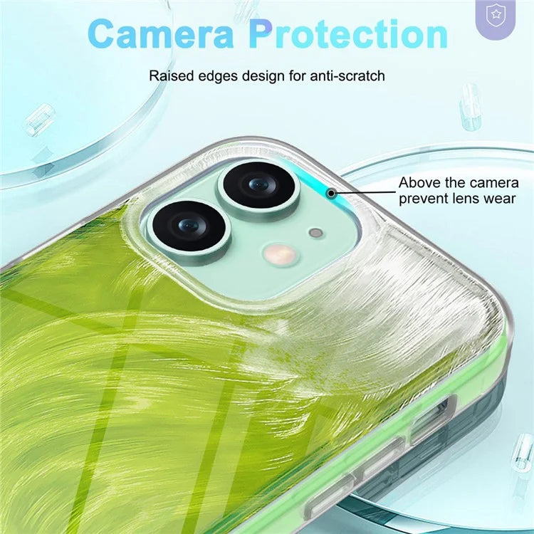 For iPhone 11 Feather Pattern Case Gradient PC+TPU Protective Phone Cover with Screen Protector