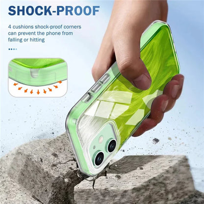 For iPhone 11 Feather Pattern Case Gradient PC+TPU Protective Phone Cover with Screen Protector