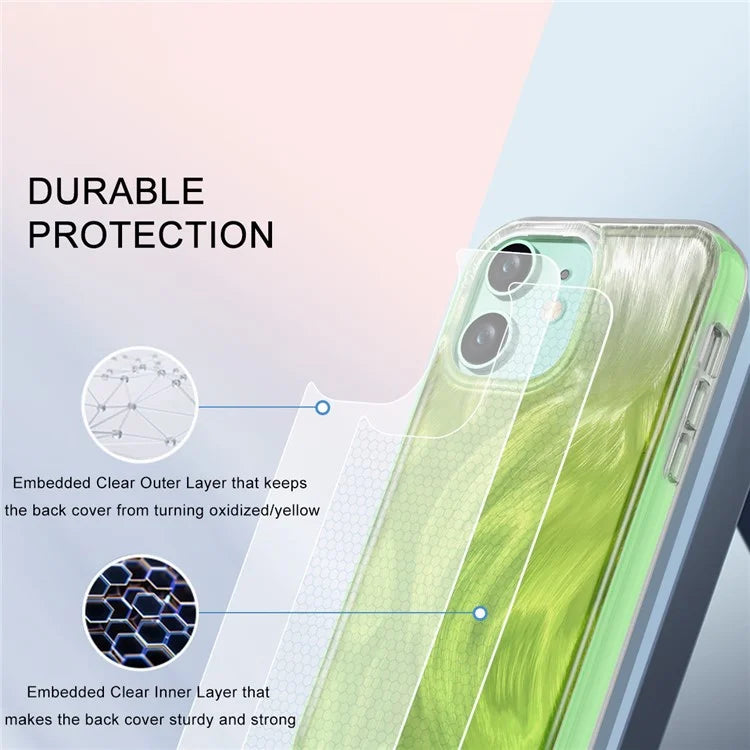 For iPhone 11 Feather Pattern Case Gradient PC+TPU Protective Phone Cover with Screen Protector