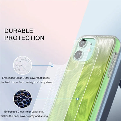For iPhone 11 Feather Pattern Case Gradient PC+TPU Protective Phone Cover with Screen Protector
