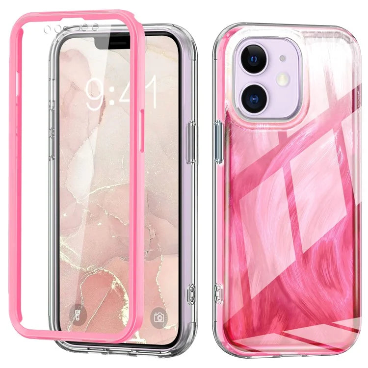 For iPhone 11 Feather Pattern Case Gradient PC+TPU Protective Phone Cover with Screen Protector
