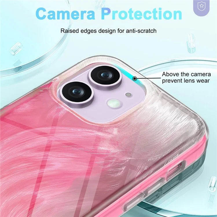 For iPhone 11 Feather Pattern Case Gradient PC+TPU Protective Phone Cover with Screen Protector