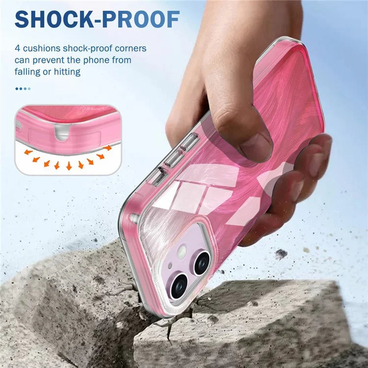 For iPhone 11 Feather Pattern Case Gradient PC+TPU Protective Phone Cover with Screen Protector