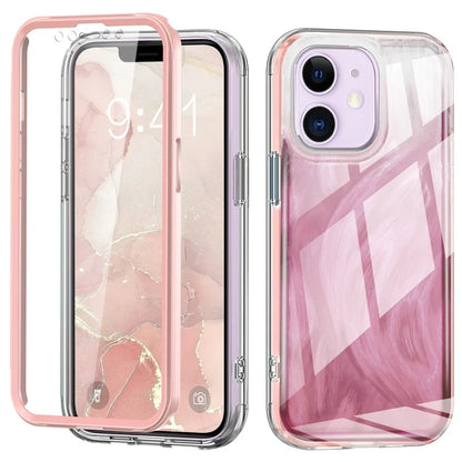 For iPhone 11 Feather Pattern Case Gradient PC+TPU Protective Phone Cover with Screen Protector