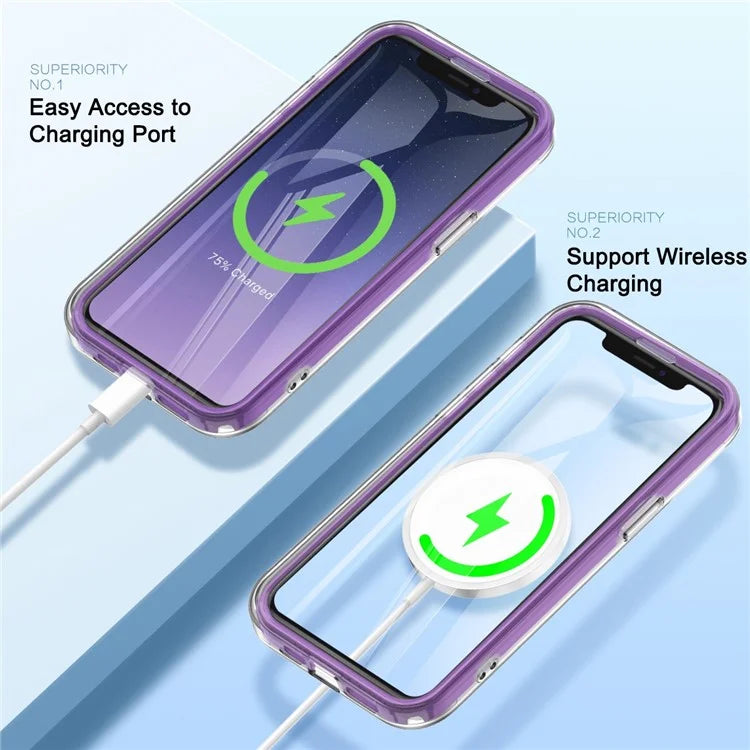 For iPhone 11 Feather Pattern Case Gradient PC+TPU Protective Phone Cover with Screen Protector