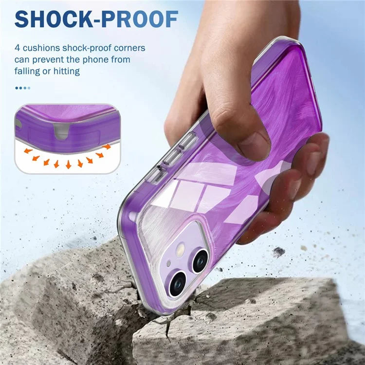 For iPhone 11 Feather Pattern Case Gradient PC+TPU Protective Phone Cover with Screen Protector