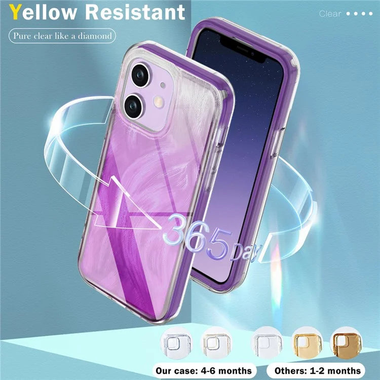 For iPhone 11 Feather Pattern Case Gradient PC+TPU Protective Phone Cover with Screen Protector