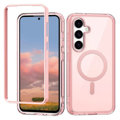 For Samsung Galaxy S24 Clear Case PC+TPU Magnetic Phone Cover with PET Screen Film