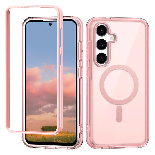 For Samsung Galaxy S24 Clear Case PC+TPU Magnetic Phone Cover with PET Screen Film