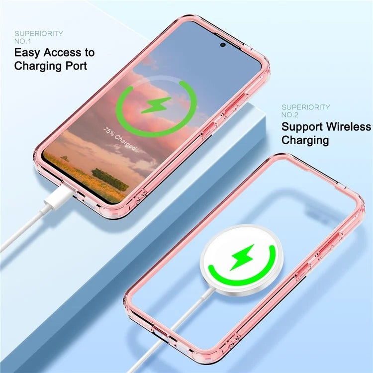 For Samsung Galaxy S24 Clear Case PC+TPU Magnetic Phone Cover with PET Screen Film