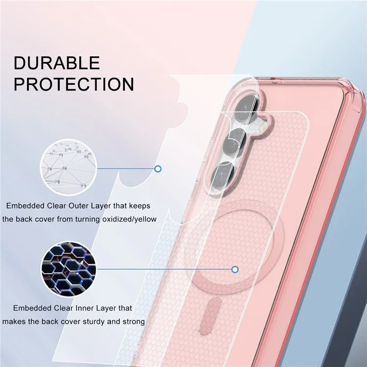For Samsung Galaxy S24 Clear Case PC+TPU Magnetic Phone Cover with PET Screen Film