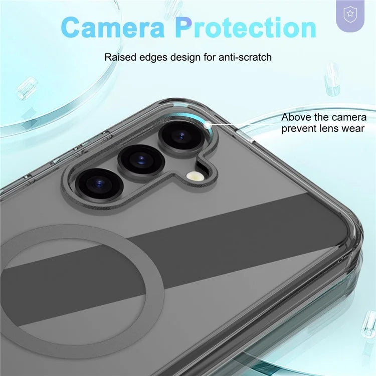 For Samsung Galaxy S24 Clear Case PC+TPU Magnetic Phone Cover with PET Screen Film