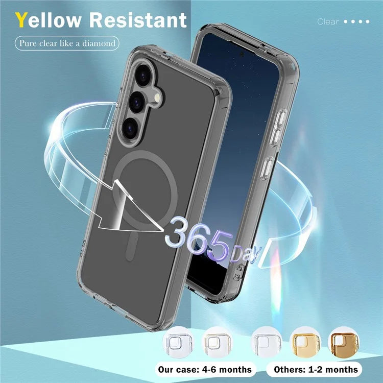 For Samsung Galaxy S24 Clear Case PC+TPU Magnetic Phone Cover with PET Screen Film
