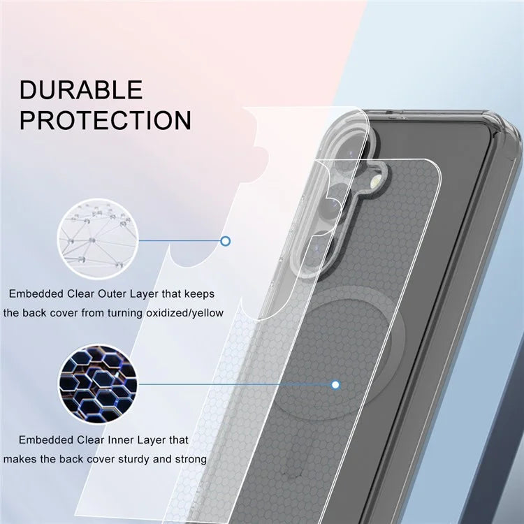For Samsung Galaxy S24 Clear Case PC+TPU Magnetic Phone Cover with PET Screen Film