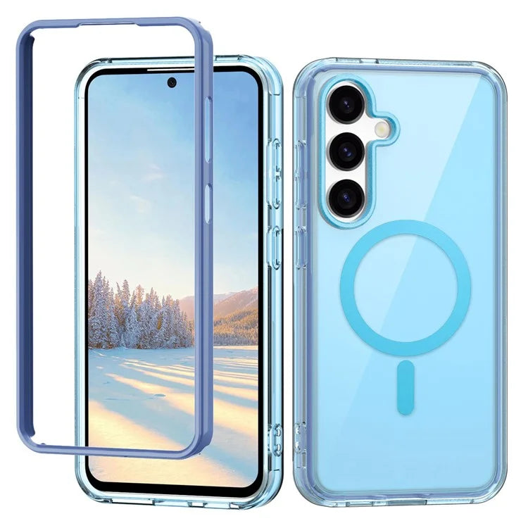 For Samsung Galaxy S24 Clear Case PC+TPU Magnetic Phone Cover with PET Screen Film