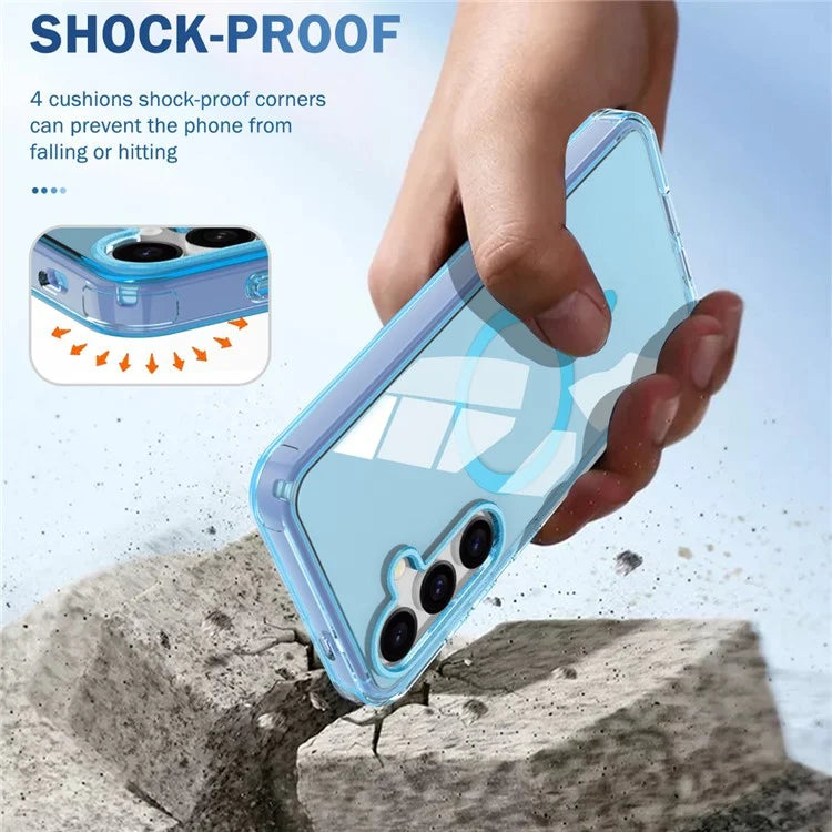 For Samsung Galaxy S24 Clear Case PC+TPU Magnetic Phone Cover with PET Screen Film
