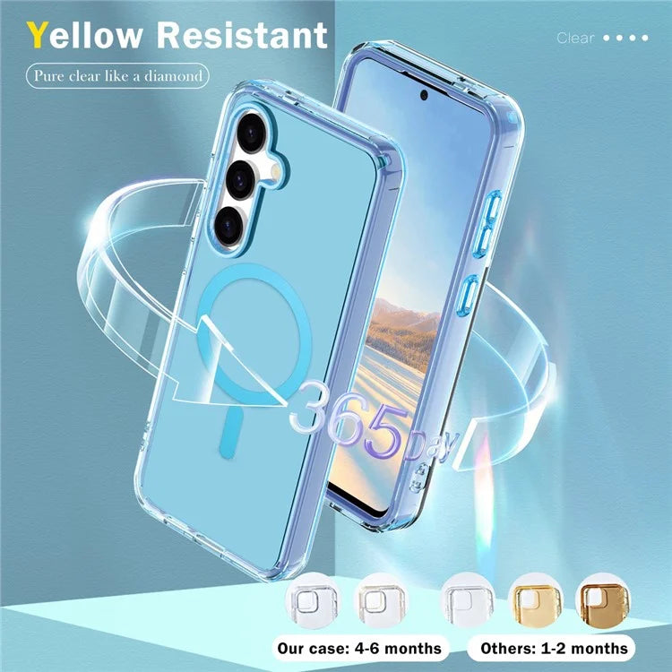 For Samsung Galaxy S24 Clear Case PC+TPU Magnetic Phone Cover with PET Screen Film