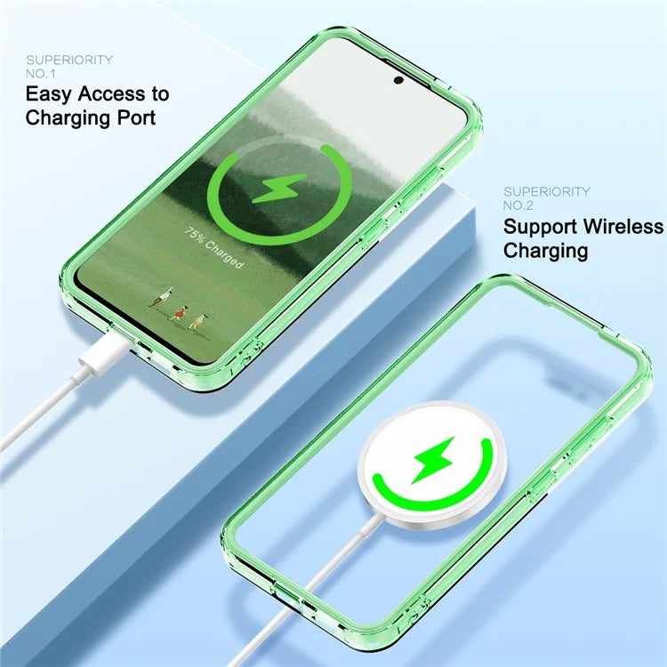 For Samsung Galaxy S24 Clear Case PC+TPU Magnetic Phone Cover with PET Screen Film