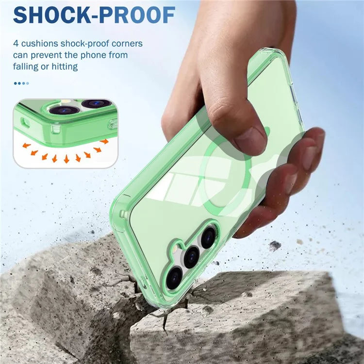 For Samsung Galaxy S24 Clear Case PC+TPU Magnetic Phone Cover with PET Screen Film