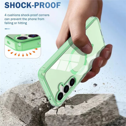 For Samsung Galaxy S24 Clear Case PC+TPU Magnetic Phone Cover with PET Screen Film